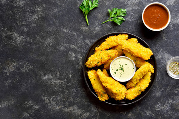 Crispy fried breaded chicken breast strips