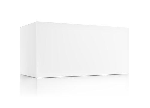 Realistic cardboard packaging box mockup. Vector illustration isolated on white background. Can be use for medicine, food, cosmetic and other. Ready for your presentation. EPS10.	