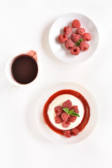 Panna cotta with fresh raspberries