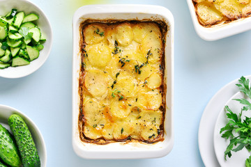 Potato gratin in baking dish
