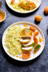 Chicken breasts in apricot sauce and couscous