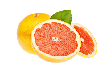 Fototapeta na wymiar Ripe half of orange citrus fruit isolated on white background