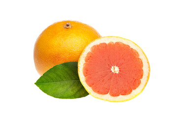 Ripe half of orange citrus fruit isolated on white background
