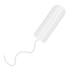 Feminine tampon, white tampon with blue thread. tampon in plastic pack, swab with applicator. Menstruation days.