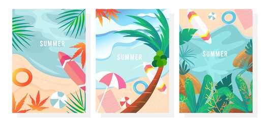 Fototapeta na wymiar Vector set summer background, Summer beach, Nature background, Summer landscape, Card, Poster, Sale banner, Cover, Template.