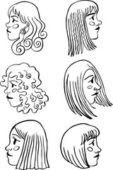 Female head vector illustration contour cartoon profile hand drawing pen face