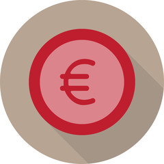 Vector flat euro coin icon, isolated on a gray background.
