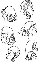 Female head vector illustration contour cartoon profile hand drawing pen face