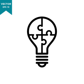 bulb lamp puzzle icon, puzzle icon in trendy flat style 