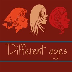 Female head face vector illustration text hand drawing different age