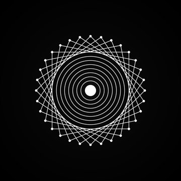 Esoteric white geometry sign on black background. Visual illusion. Simple design for magic, astrology craft. Vector illustration.