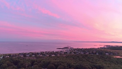 Sunset drone aerial footage of Kennebunk and Kennebunkport, Maine, United States, York County