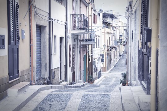 Italy - Trappeto town in Sicily. Vintage style filtered colors.