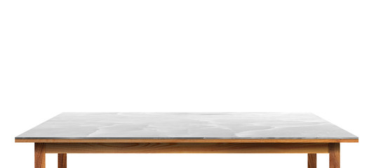 Marble and wood table isolated on white background ,for montage product display or design key visual layout.with clipping path