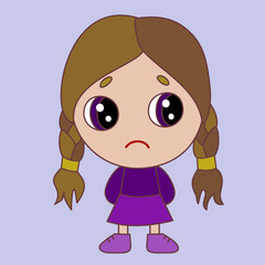 an emoticon with a cool offended chibi girl that stands with hands clasped behind its back, vector color emoji on isolated background