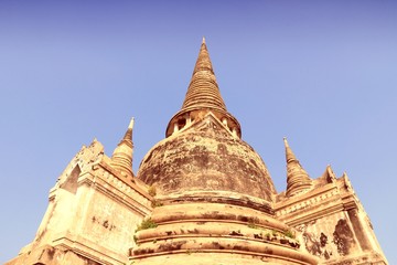 Ayutthaya UNESCO site. Retro style filtered color.