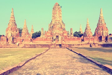 Fototapeta premium Ayutthaya temples in Thailand. Retro style filtered color.