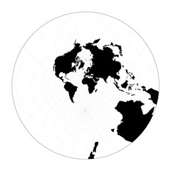 World shape. Stereographic. Plan world geographical map with graticlue lines. Vector illustration.