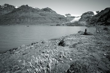 Iceland - Skaftafell mountains. Black and white vintage toned photo.