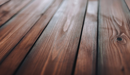 Vintage wooden texture, plank grain background, striped timber desk close up. Old table, floor, brown boards. Copy space.