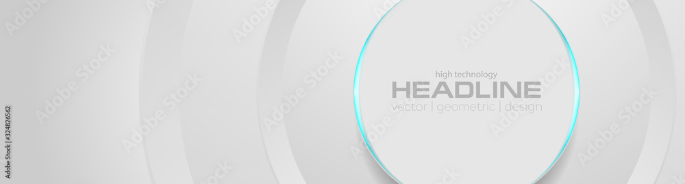 Wall mural grey circle with cyan light abstract tech background. vector banner design