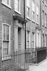 Shoreditch in London. Black and white retro style photo.