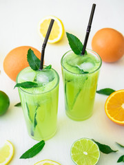 Refreshing cucumber drink with limes and lemons. Organic detox drinks
