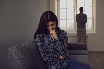 Unhappy couple quarreling offended in a divorce.