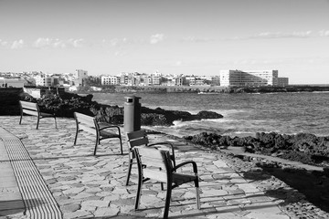 Telde, Gran Canaria. Black and white retro style photo.