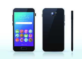 Realistic Mobile Smartphone with Modern Style with Icons . Isolated vector Elements