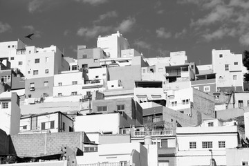 Las Palmas, Gran Canaria. Black and white retro style photo.