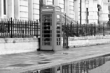 London telephone. Black and white retro style photo.