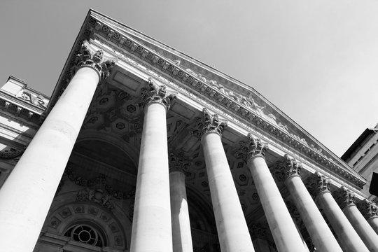 London - Royal Exchange At Bank Junction. Black And White Retro Style Photo.