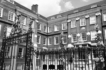 London - College of Arms. Black and white vintage style photo.