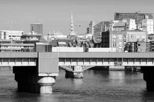 London skyline. Black and white vintage style photo.
