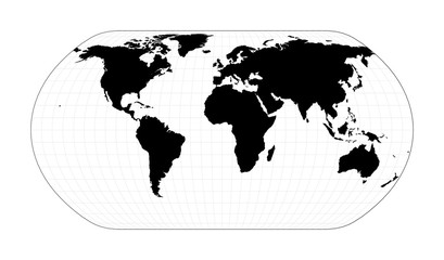 World map with graticule lines. Natural Earth projection. Plan world geographical map with graticlue lines. Vector illustration.