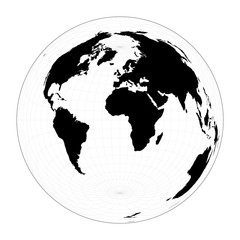 World map with longitude lines. Lambert azimuthal equal-area projection. Plan world geographical map with graticlue lines. Vector illustration.