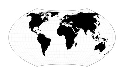 Abstract map of world. Wagner projection. Plan world geographical map with graticlue lines. Vector illustration.