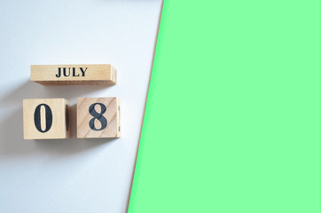 July 8, Empty white - green background.
