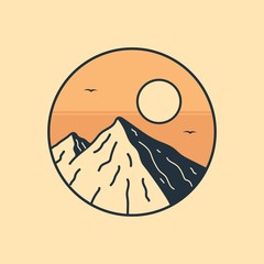 simple logo badge mountain design, for t-shirt prints, patches, emblems, posters, badges and labels and other uses