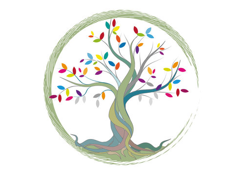 kleiner Baum mit bunten Bl&auml;ttern im Kreis