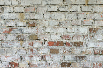Old brick wall background with white plaster