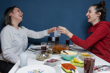 Turkish and Greek Traditional Dinning Table with Special Alcohol Drink Raki. Ouzo and Turkish Raki is a dry anise flavoured aperitif that is widely consumed in Turkey, Greece, Cyprus and Lebanon