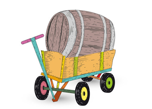 kleiner bunter Bollerwagen mit Bierfass