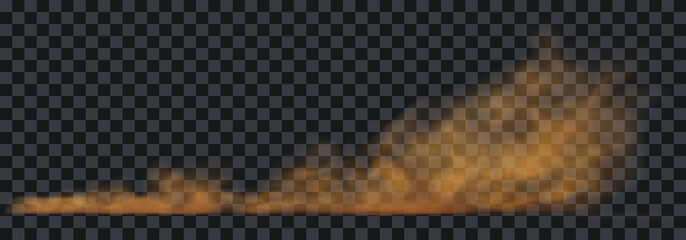 Dust sand cloud on a dusty road from a car.