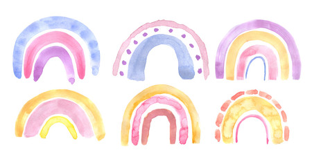 Set of watercolor hand painted rainbow. Illustration on a white background. Design for children's textiles, decor for a child’s room, children's decoration, children's room.