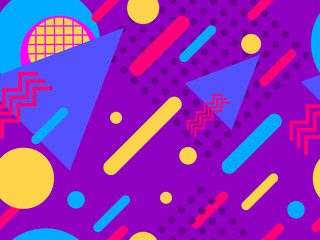 Seamless pattern with geometric figures in the style of the 80s. Memphis design element. Vector illustration