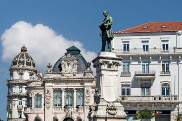 Fototapeta na wymiar Joaquim Antonio de Aguiar monument at Largo da Portagem in Coimbra, Portugal.