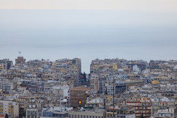 Thessaloniki city view in cloudy  from the mountain