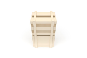 3D Rendering of Wooden Crate on White